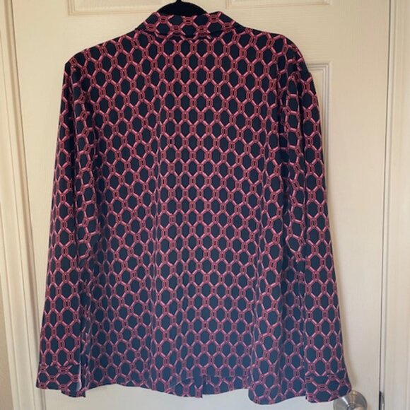 NWT - JJill Wearever button-up blouse in navy blue/pink/red; size XL - Picture 3 of 3